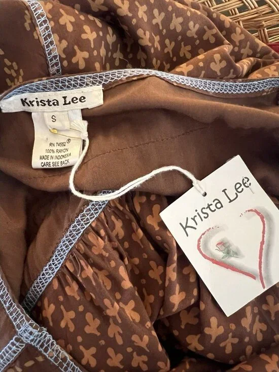 Krista Lee Tunic Top NWT S Boho Embroidered Beaded Brown Oversized Peasant Top - Picture 10 of 10